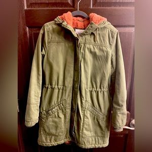 Old Navy Olive Green Utility Jacket with Orange Sherpa Lining